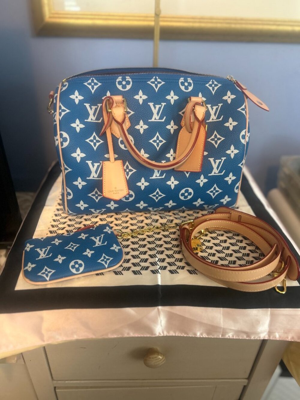 RARE Designer Inspired Blue & White Monogram Satchel Lot